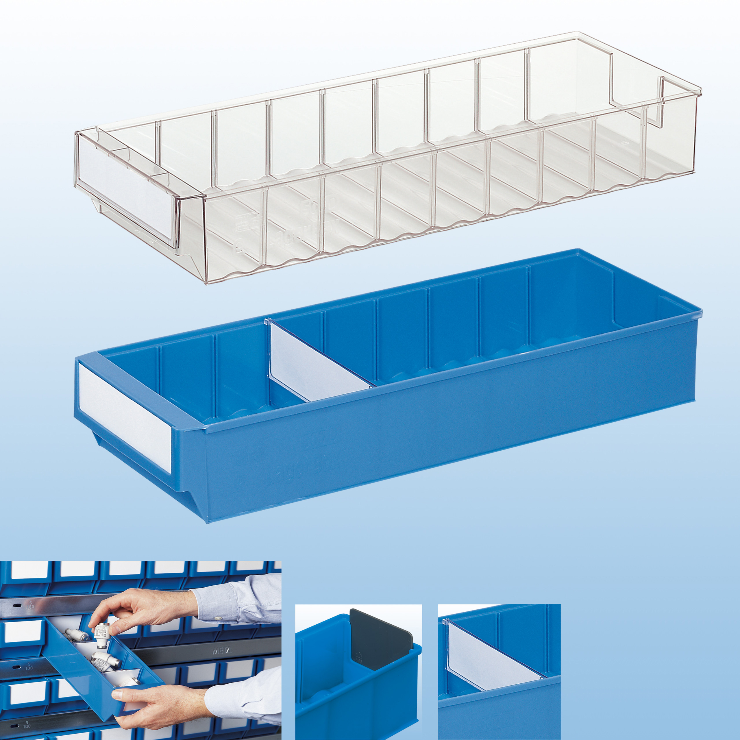 48 Stück Industrieboxen Lagerbox Lagerkasten Universalbox SET 400x183x81 mm blau 