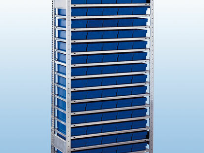 Kleinteileregal Set 3 mit 75 blauen Lagerboxen im größeren Format